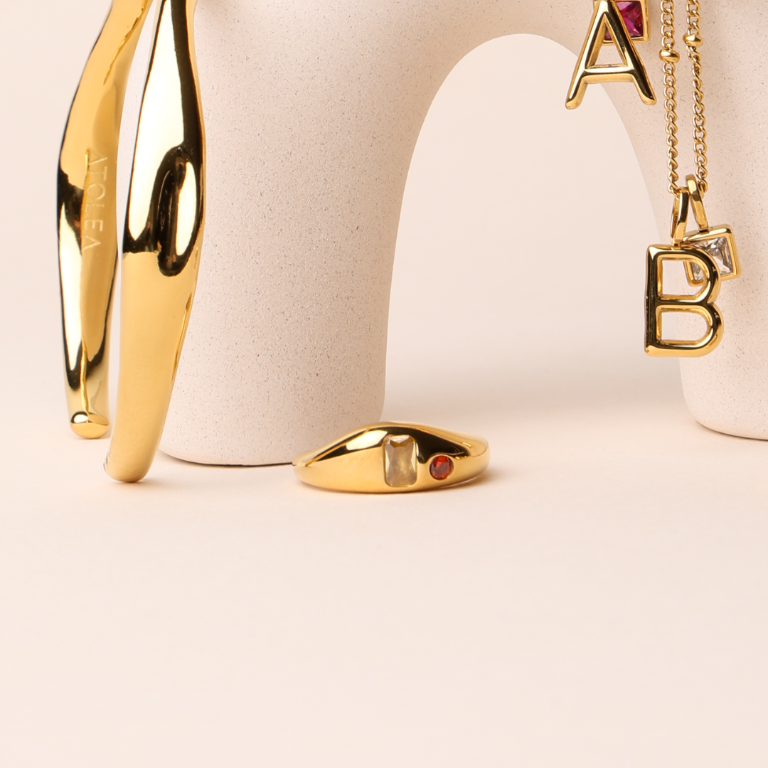 Gold Ring with Yellow and Red Gems