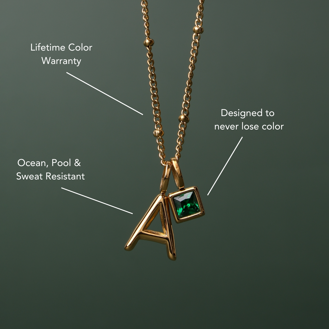 INITIAL BIRTHSTONE and CHARM NECKLACE