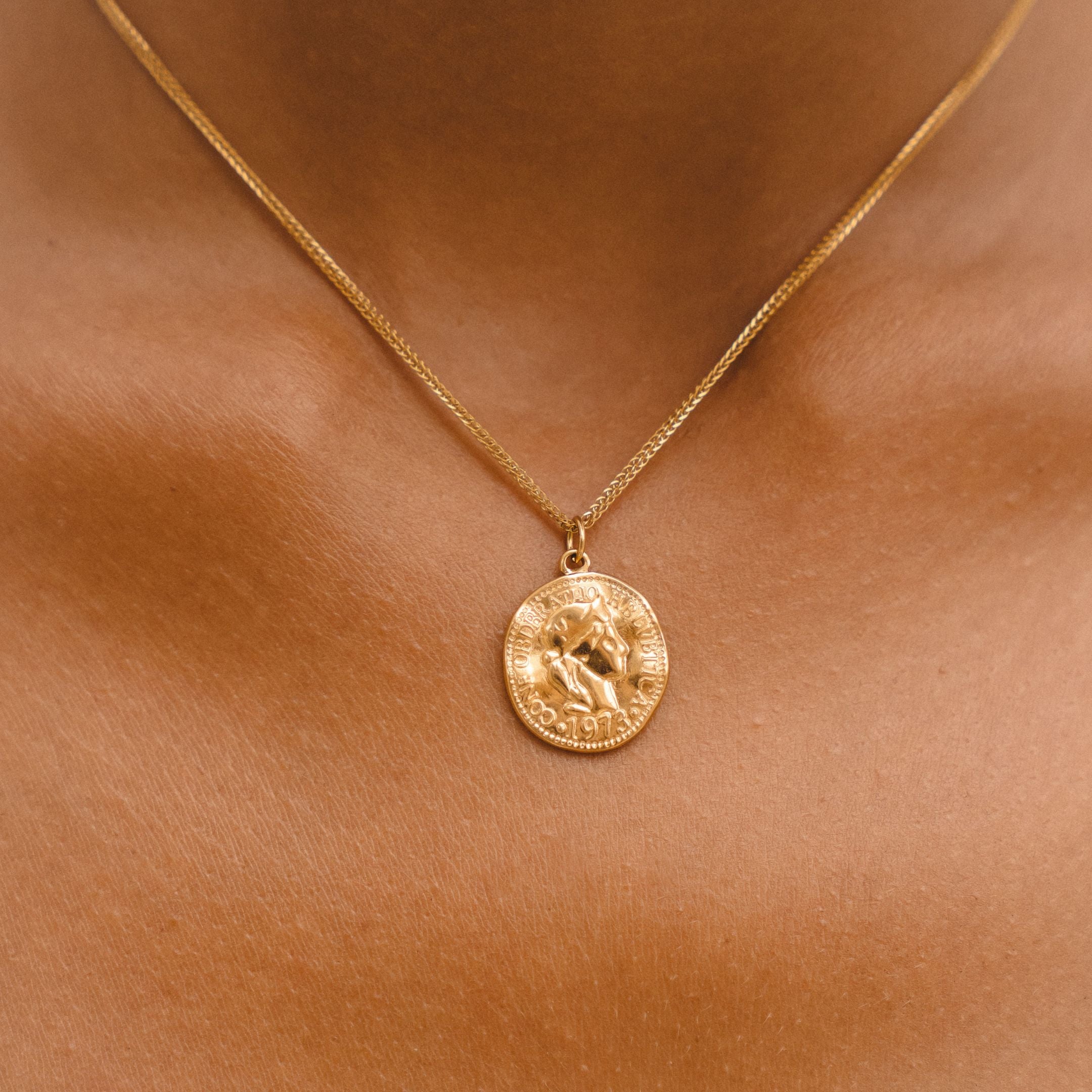 Ancient Coin Pendant Necklace Detail