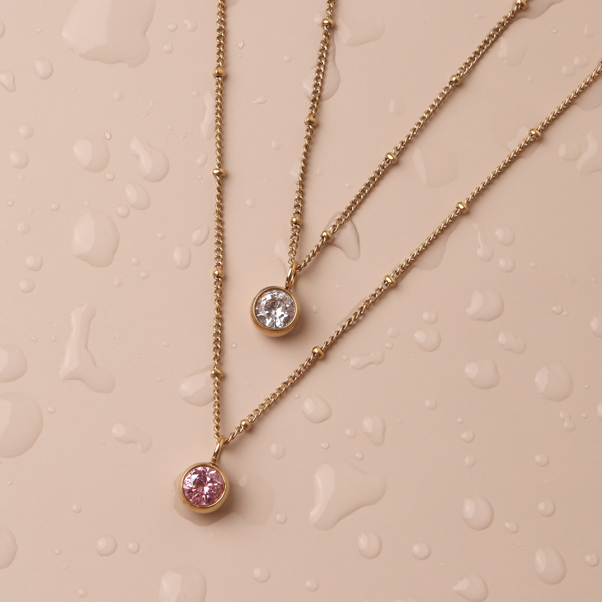 Birthstone Necklace April Crystal 14k