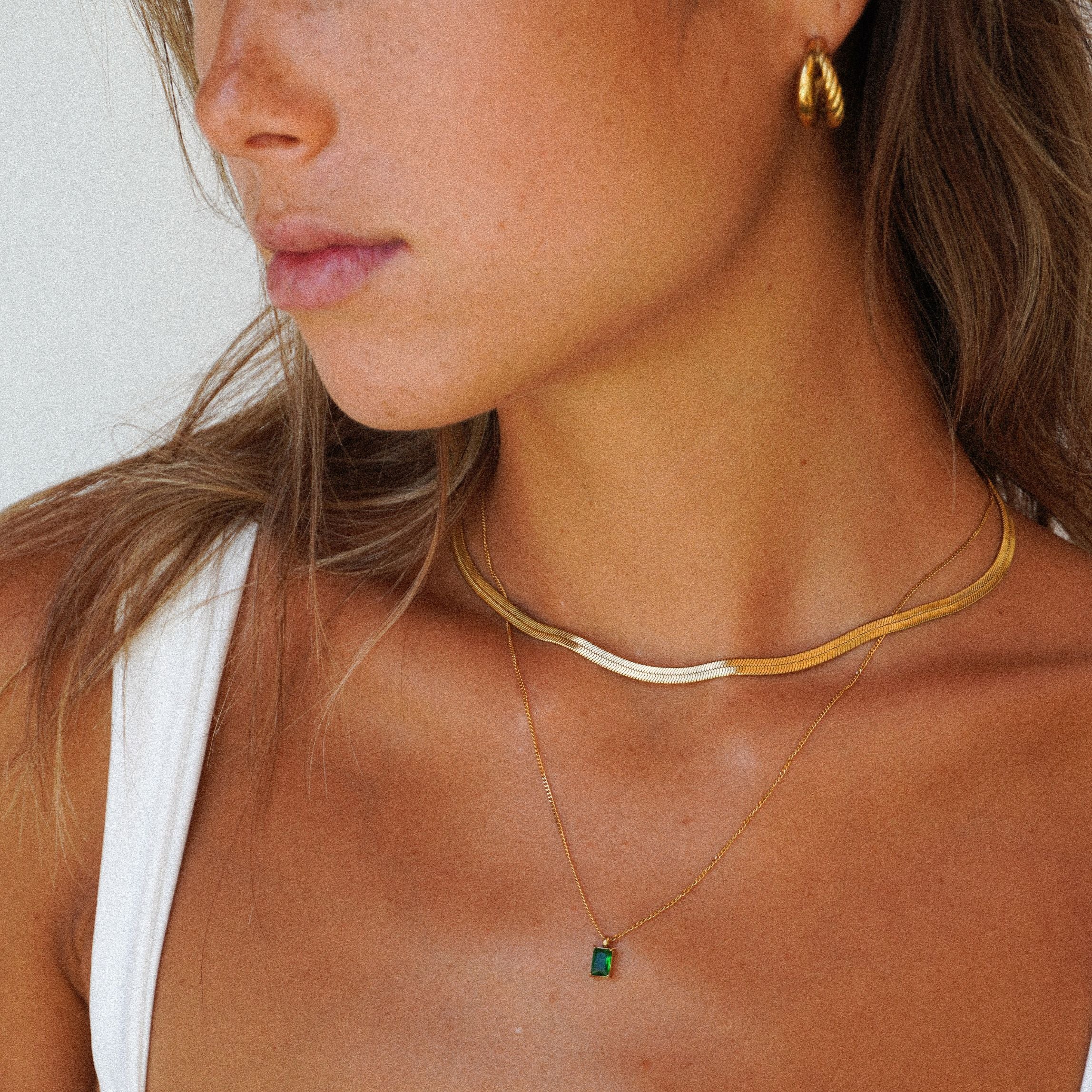 Emerald Gold Necklace Layered Look