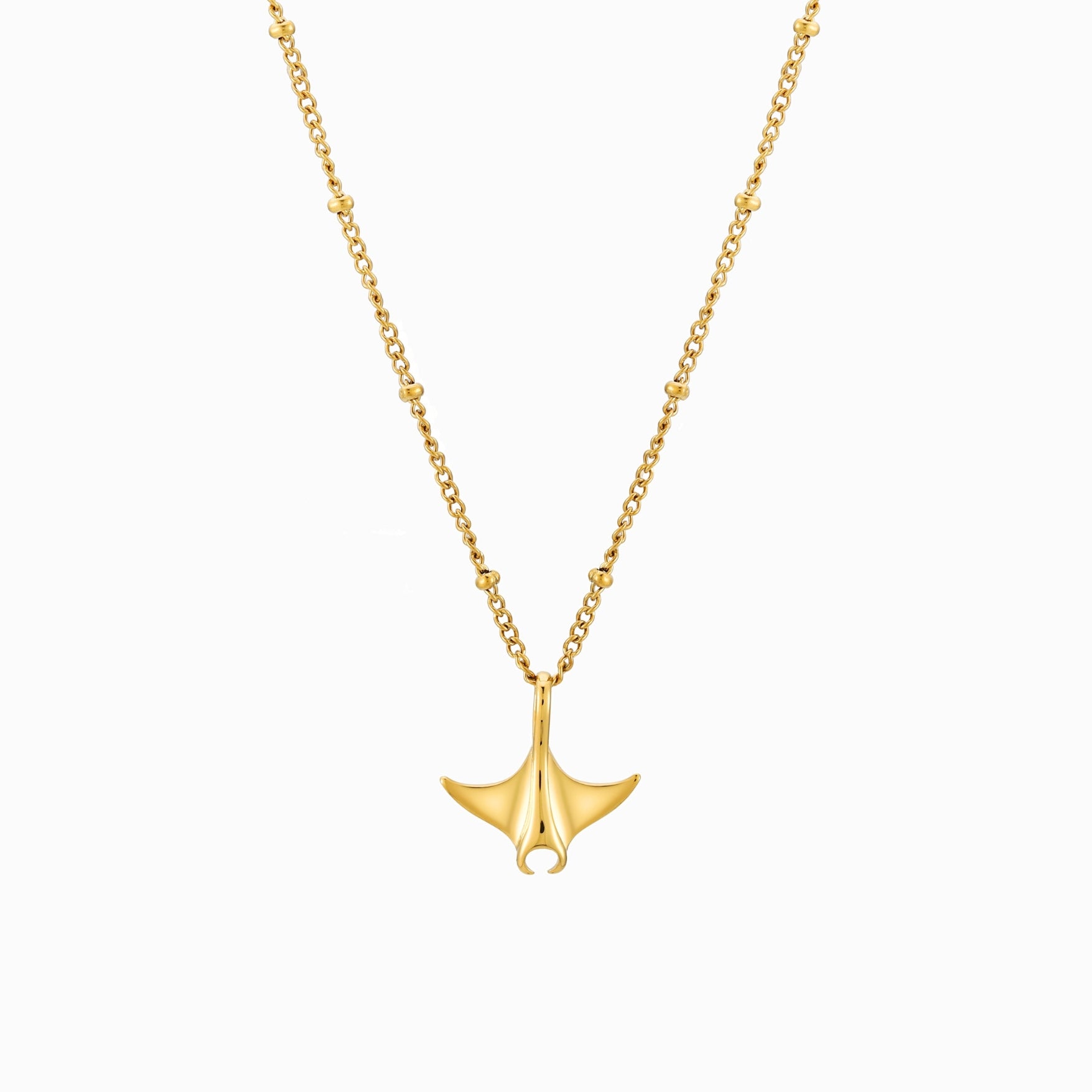 Gold Manta Necklace Close-up Detail, Non Tarnish Jewelry