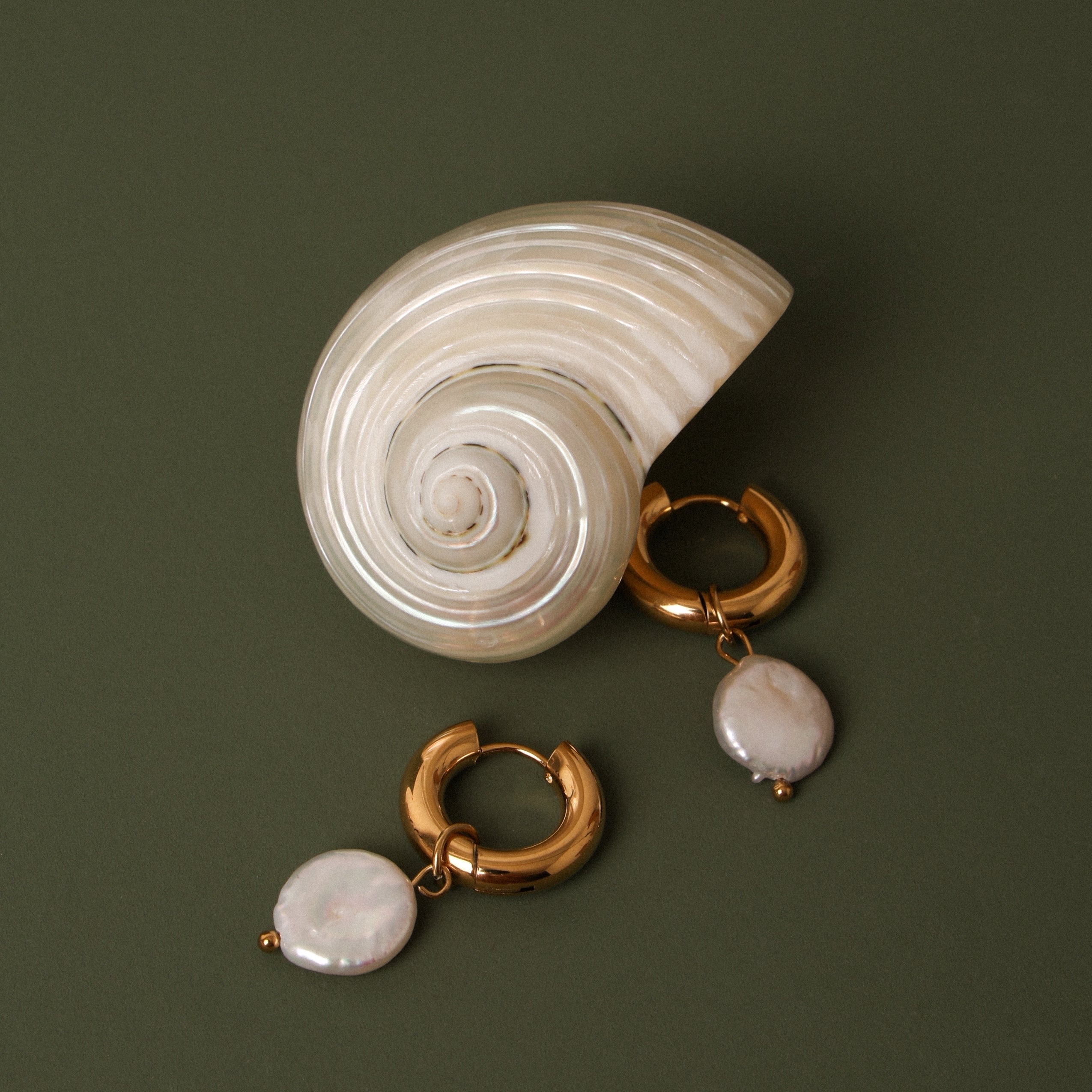 Gold Pearl Hoops
