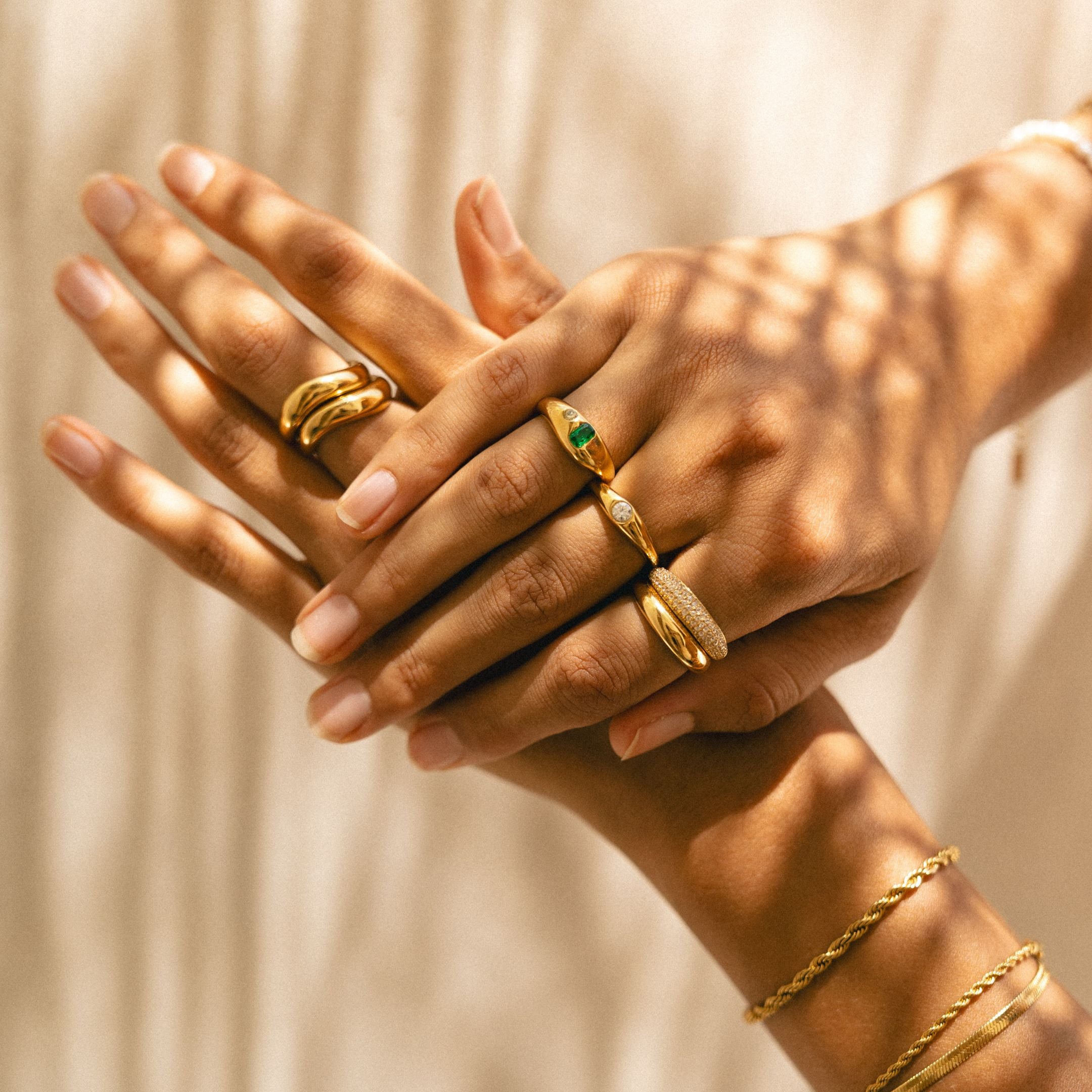 Green and White Gemstone Ring