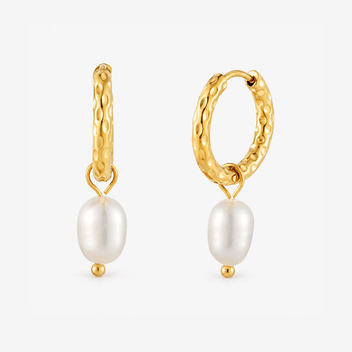 Hammered Pearl Hoop Earrings
