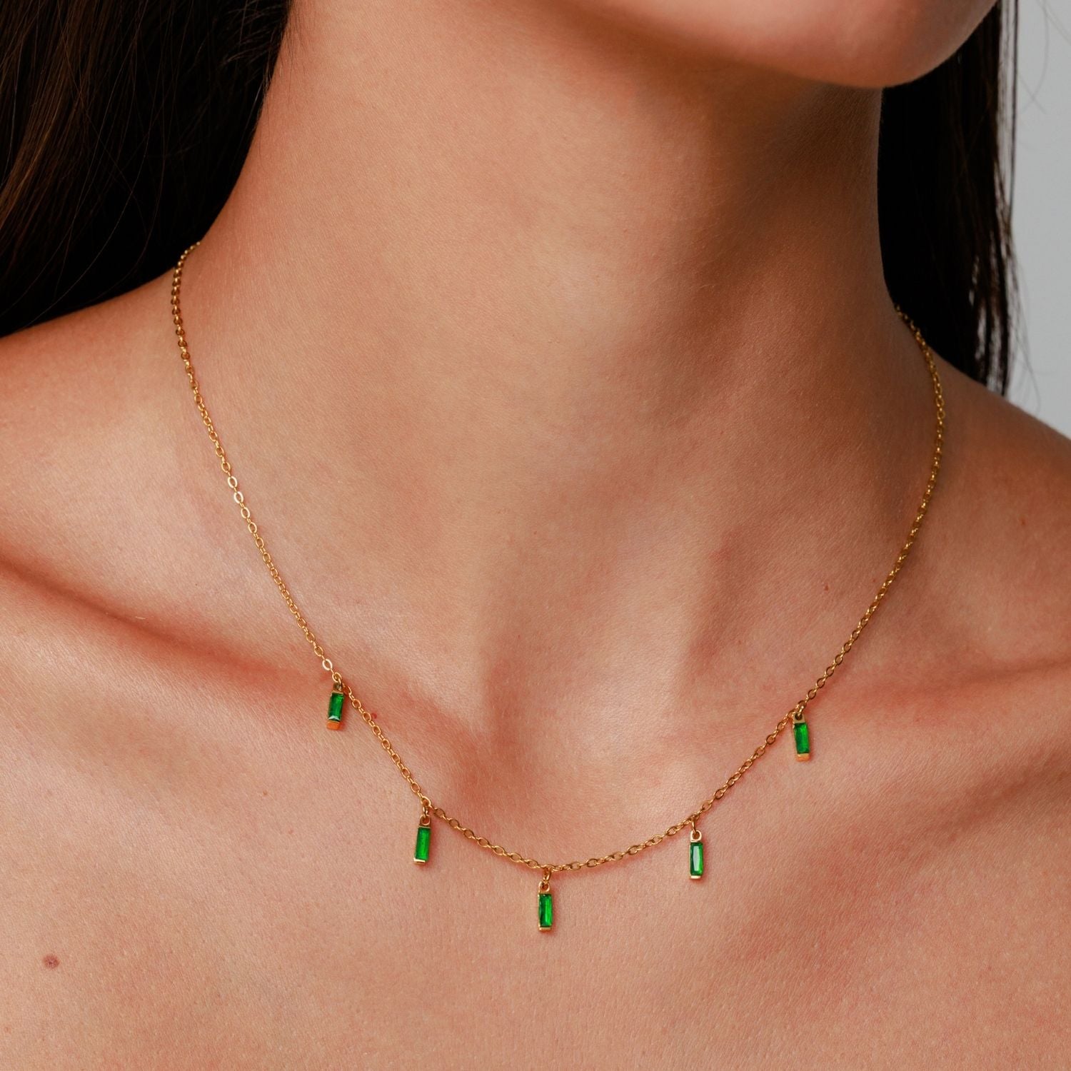 Minimal Rain Of Emeralds Choker On Model