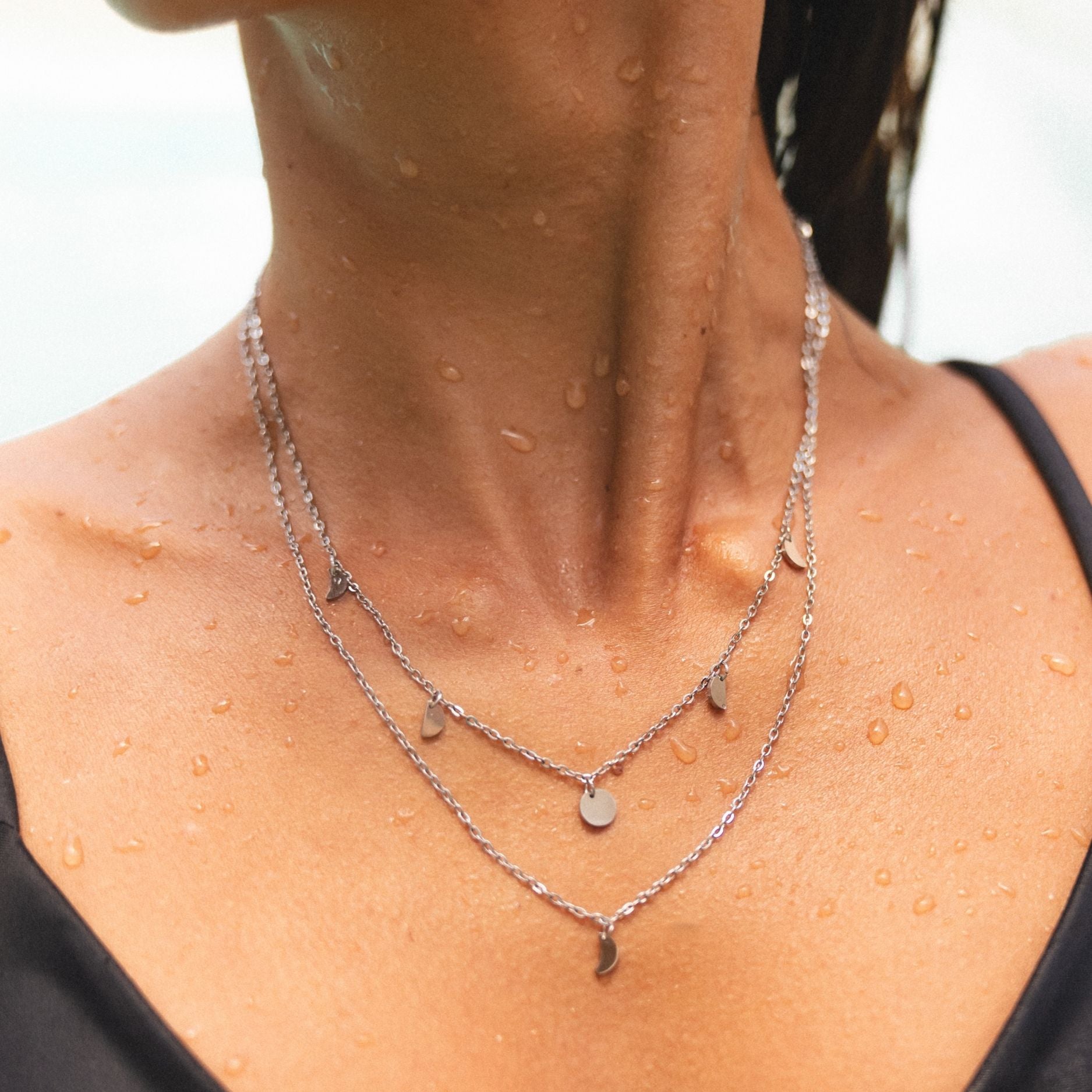 Rio Boho Layered Necklace Silver On Model