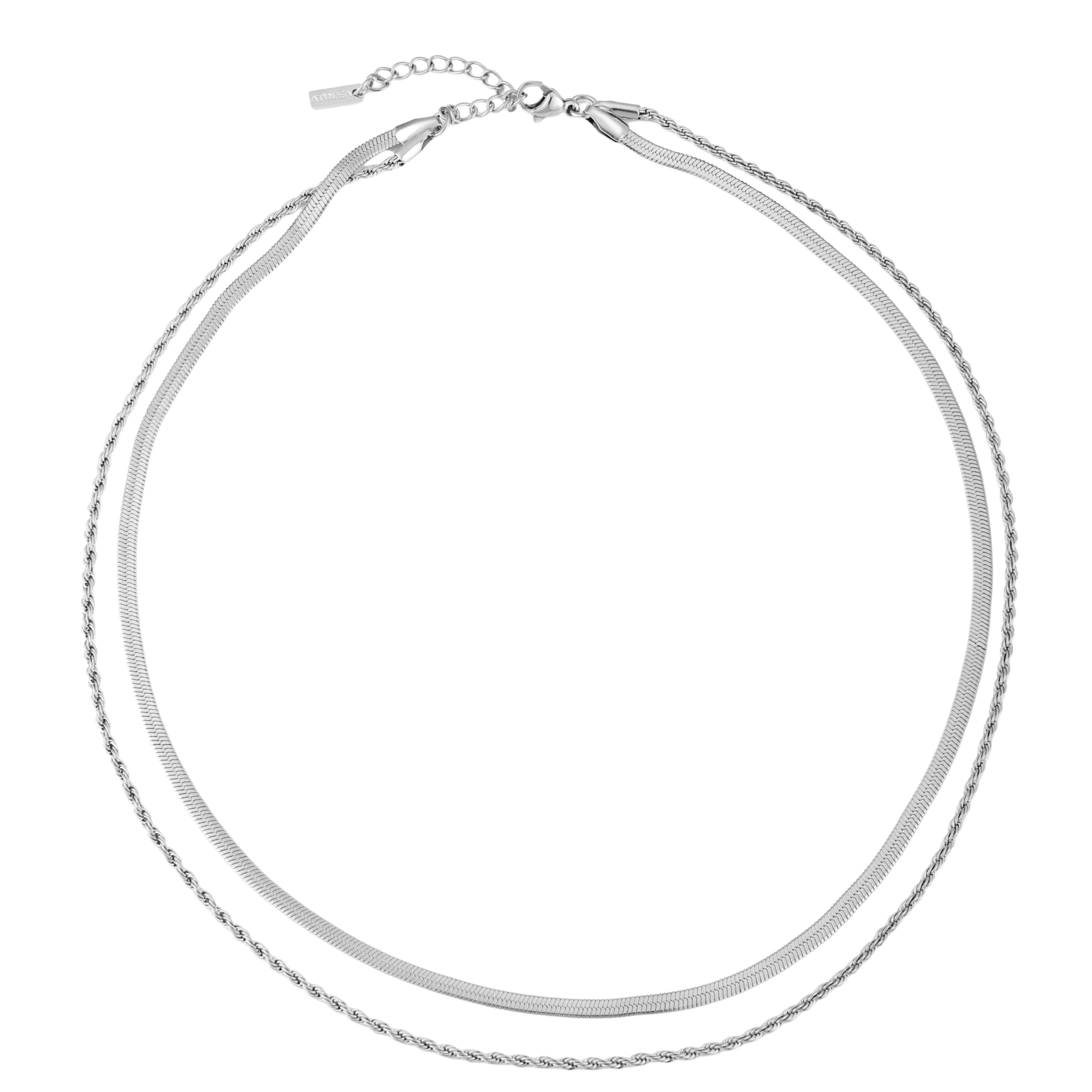 Silver Layered Necklace White Background