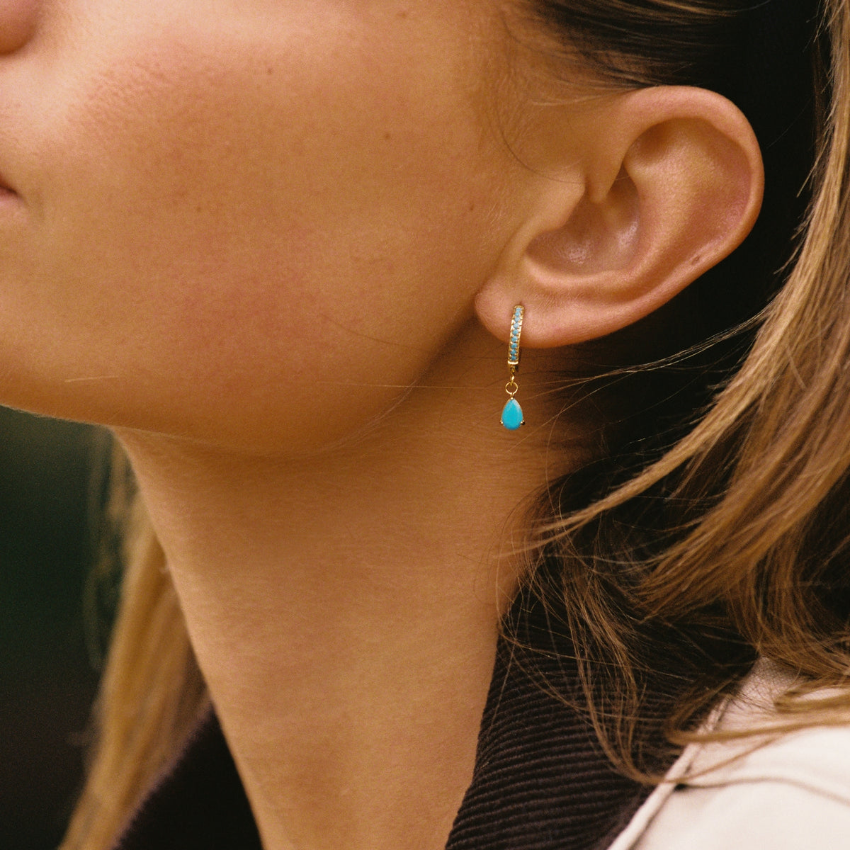 Turquoise Gold Hoops