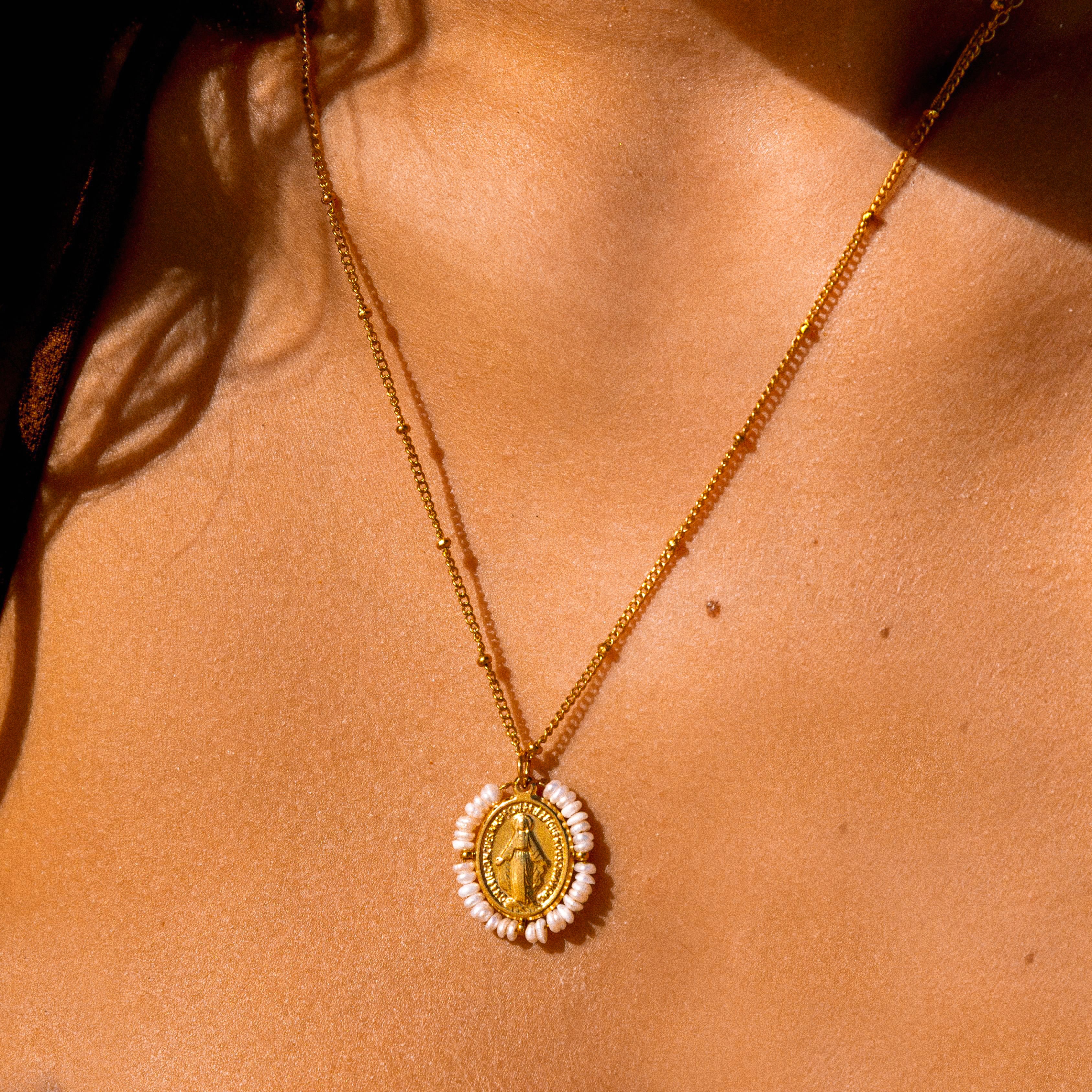 Virgin Mary Pendant with pearls