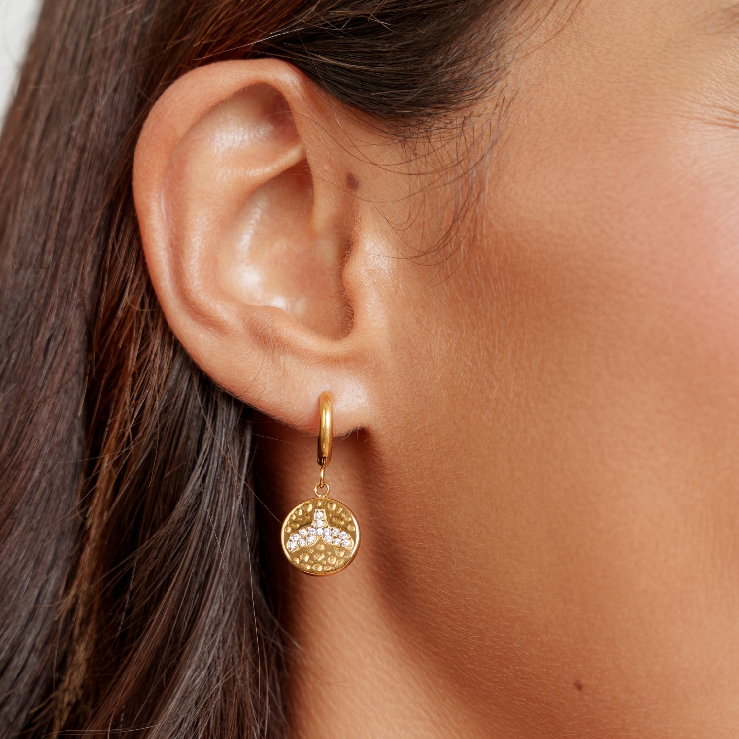 Whale Tail Earrings Gold Hoop Earrings With Whale Tail Charm Worn On Ear Waterproof Tarnish-Resistant Jewelry