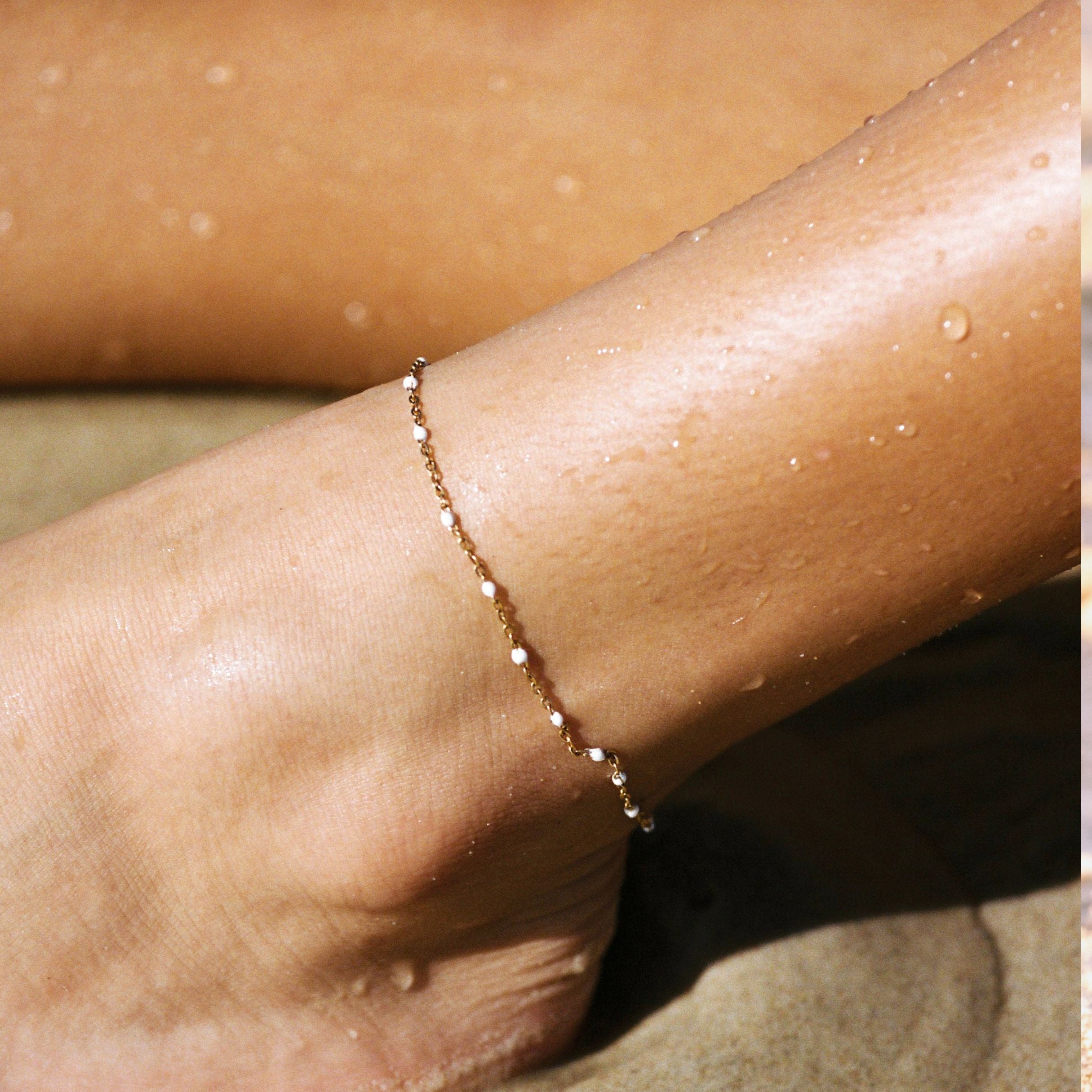 White Bead Anklet Bracelet