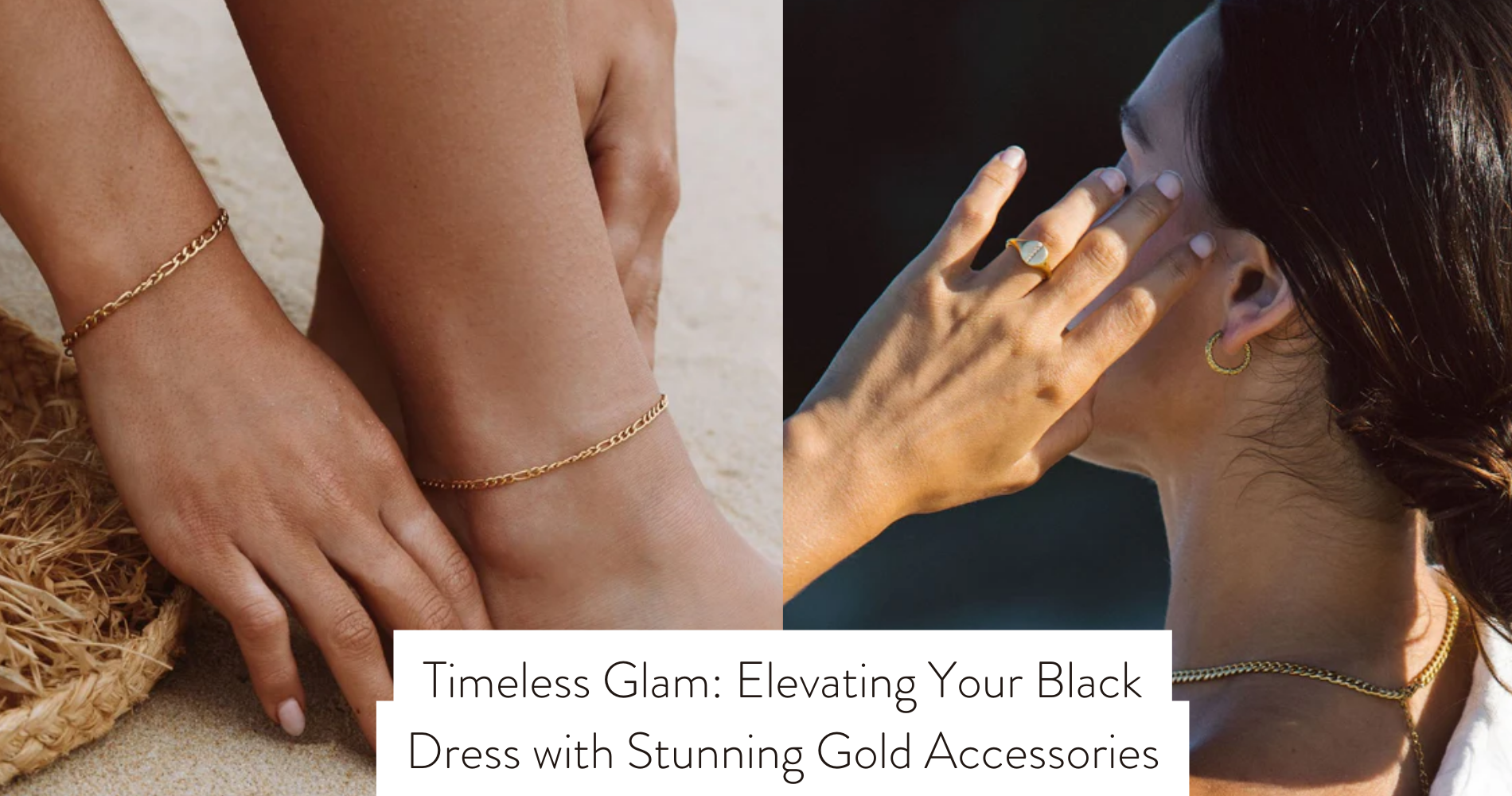 black dress and gold accessories