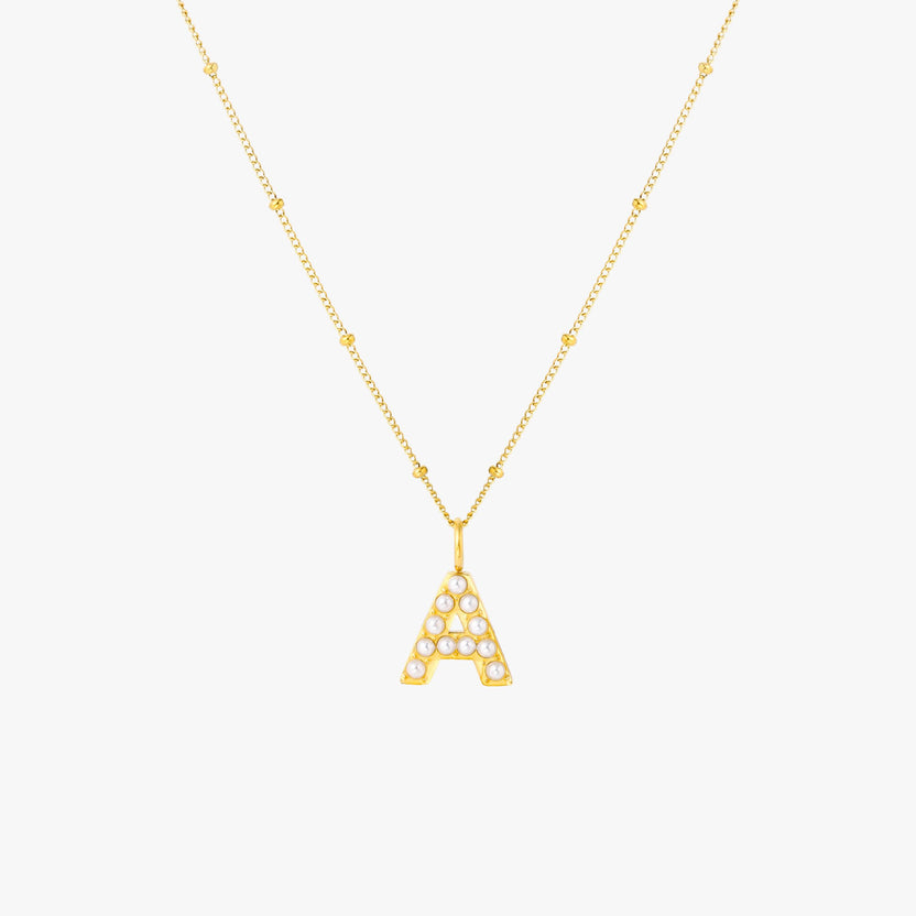 Beaded Gemstone and Pearl Initial Necklace