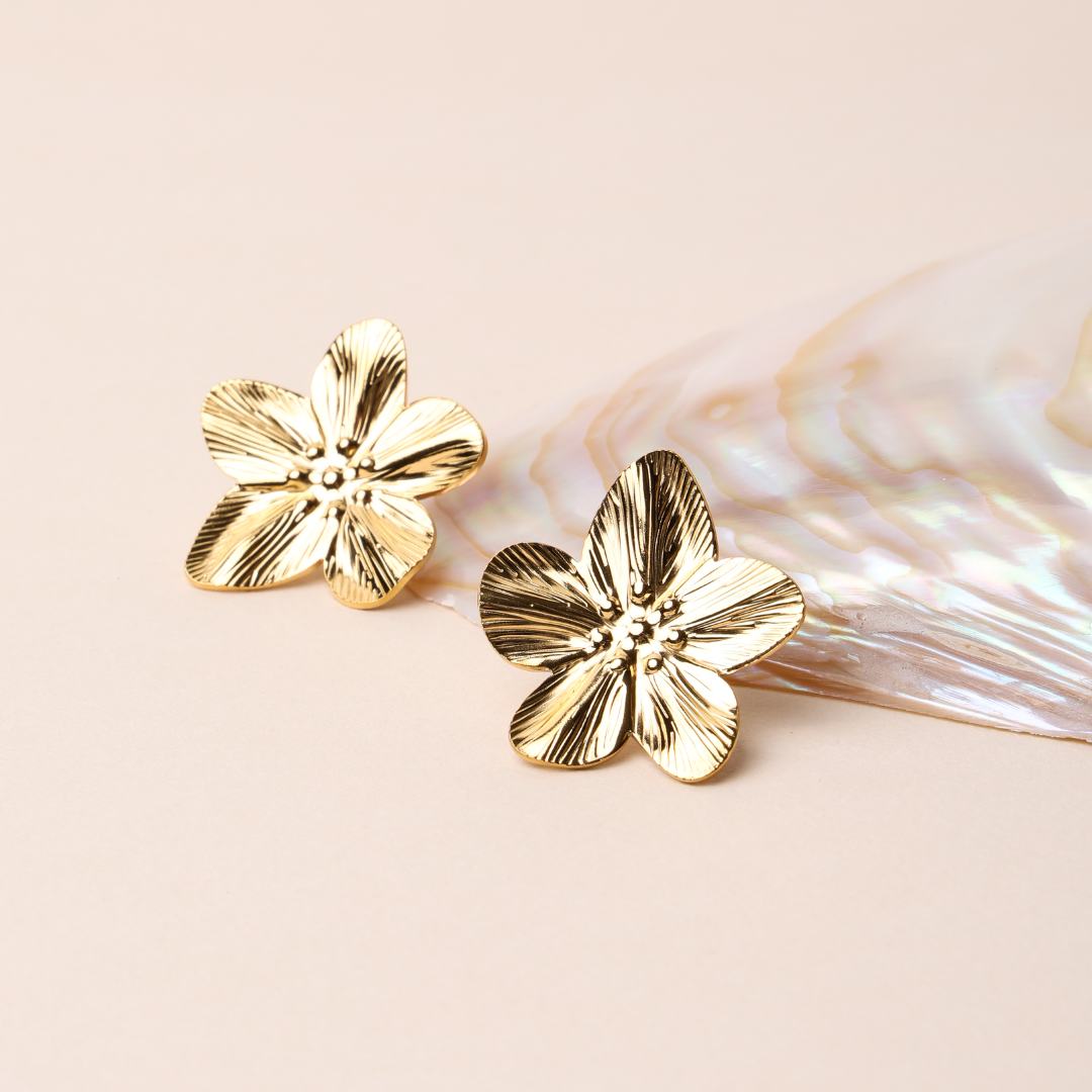 Gold Hibiscus Earrings