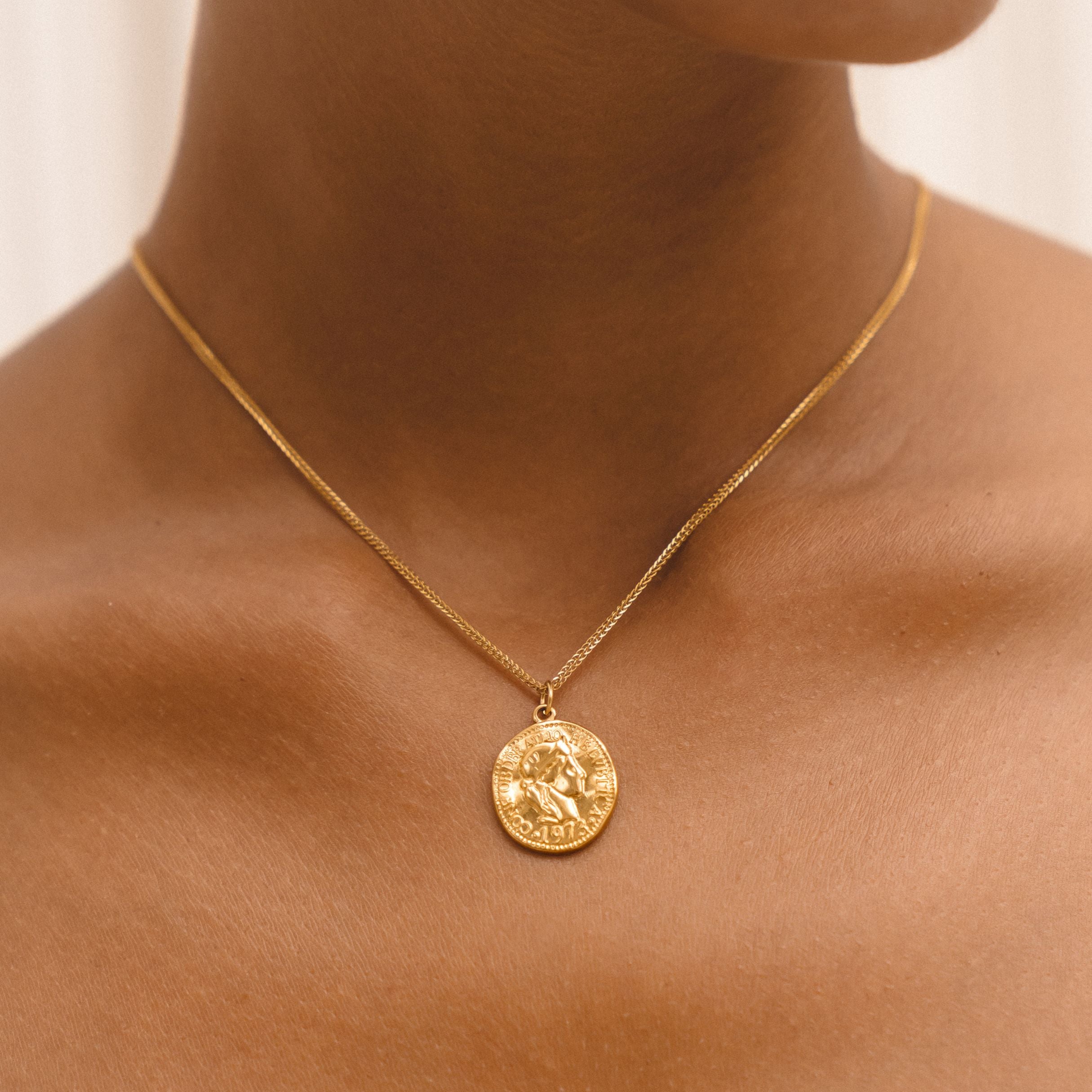 Ancient Coin Necklace On Model