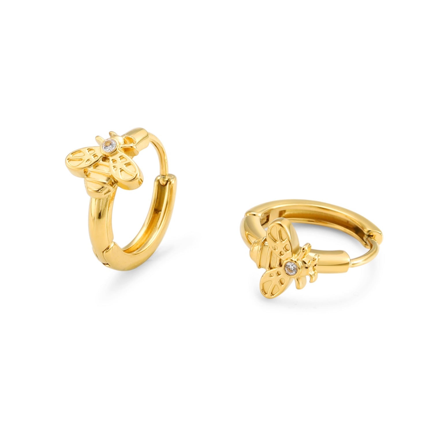 Bee Earrings Gold Huggie Hoops With Bee Charm, Minimalist Waterproof Tarnish-Resistant Jewelry