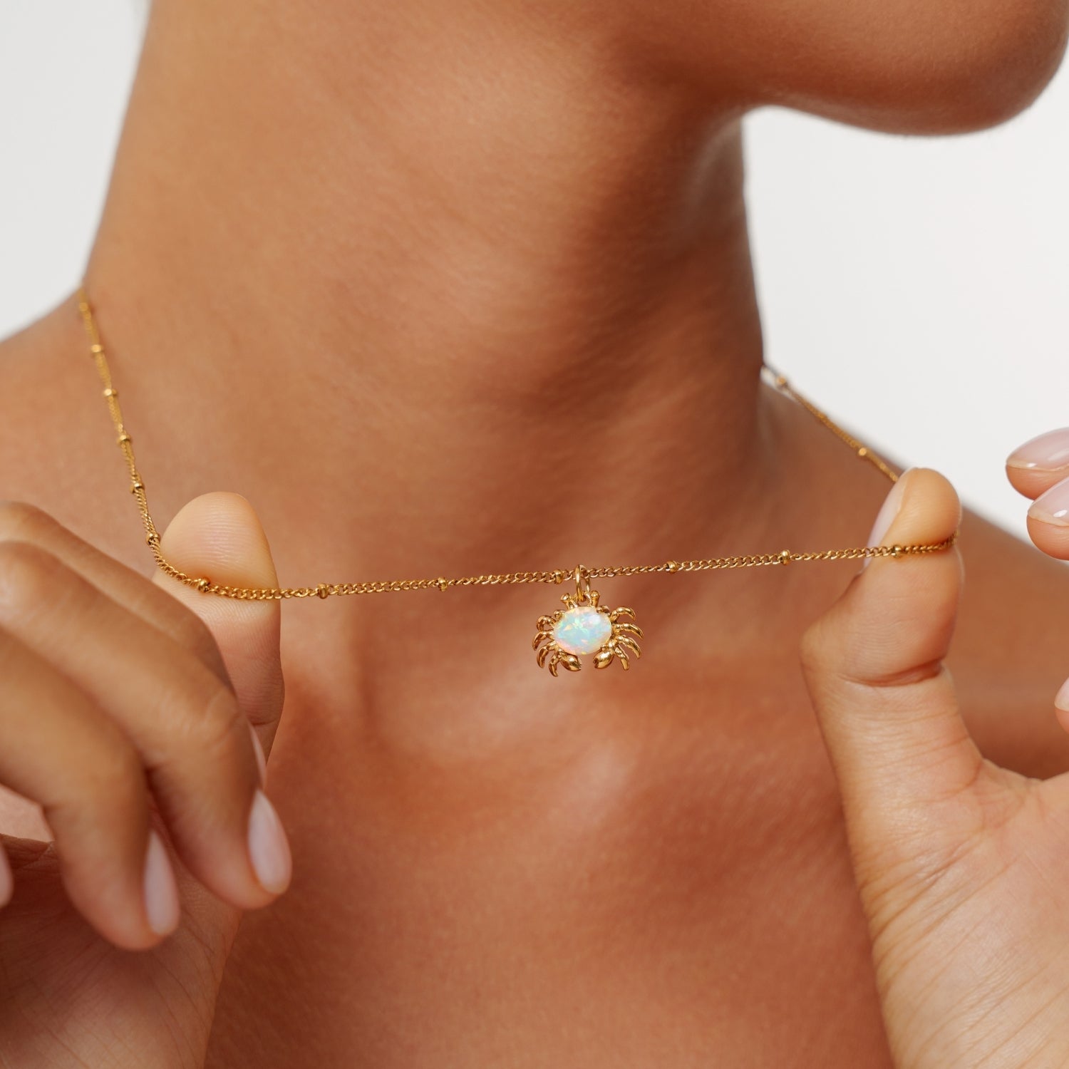 Crab Necklace Gold Chain With Opal Crab Pendant Close-Up Minimalist Waterproof Tarnish-Resistant Jewelry
