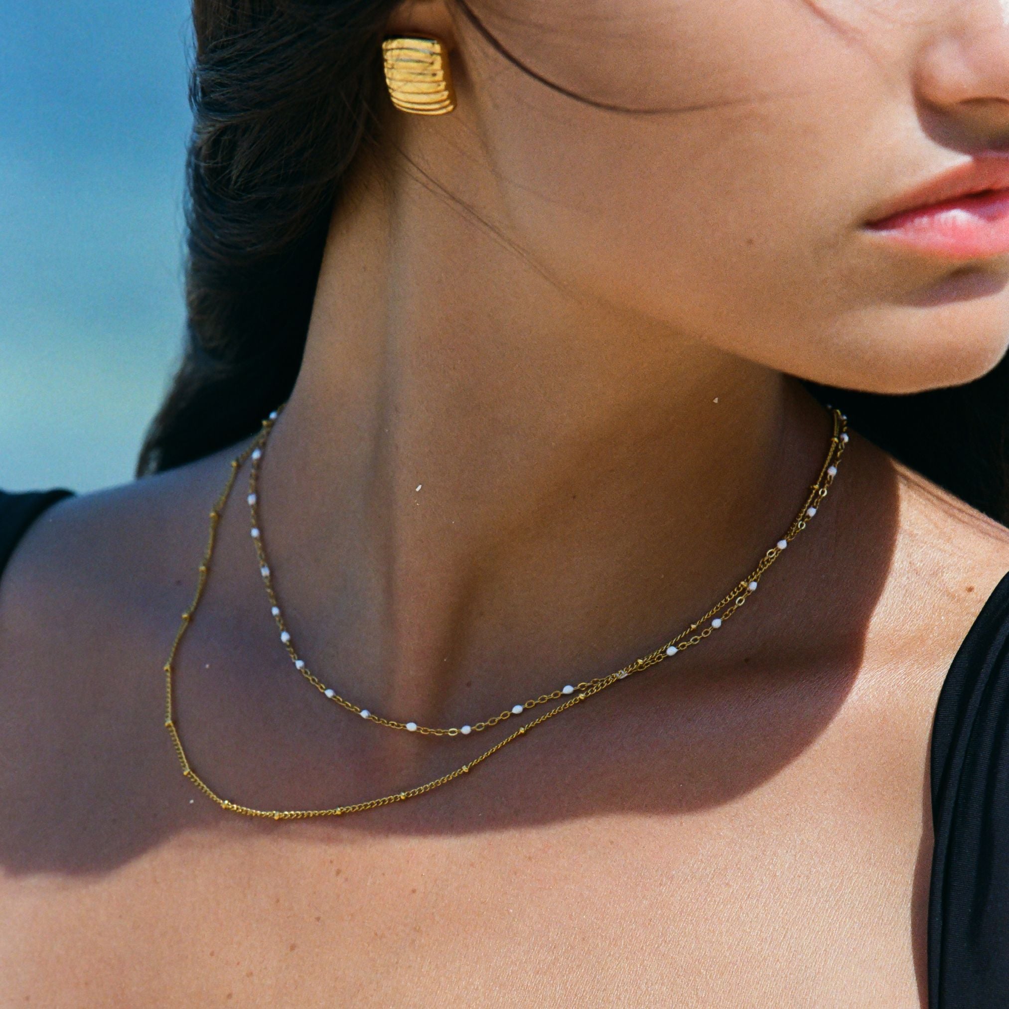 Double Layer Gold Necklace Set / Satellite Bead Chain Choker / Two Strand outlets Choker Necklace / Double Chain Choker / N29