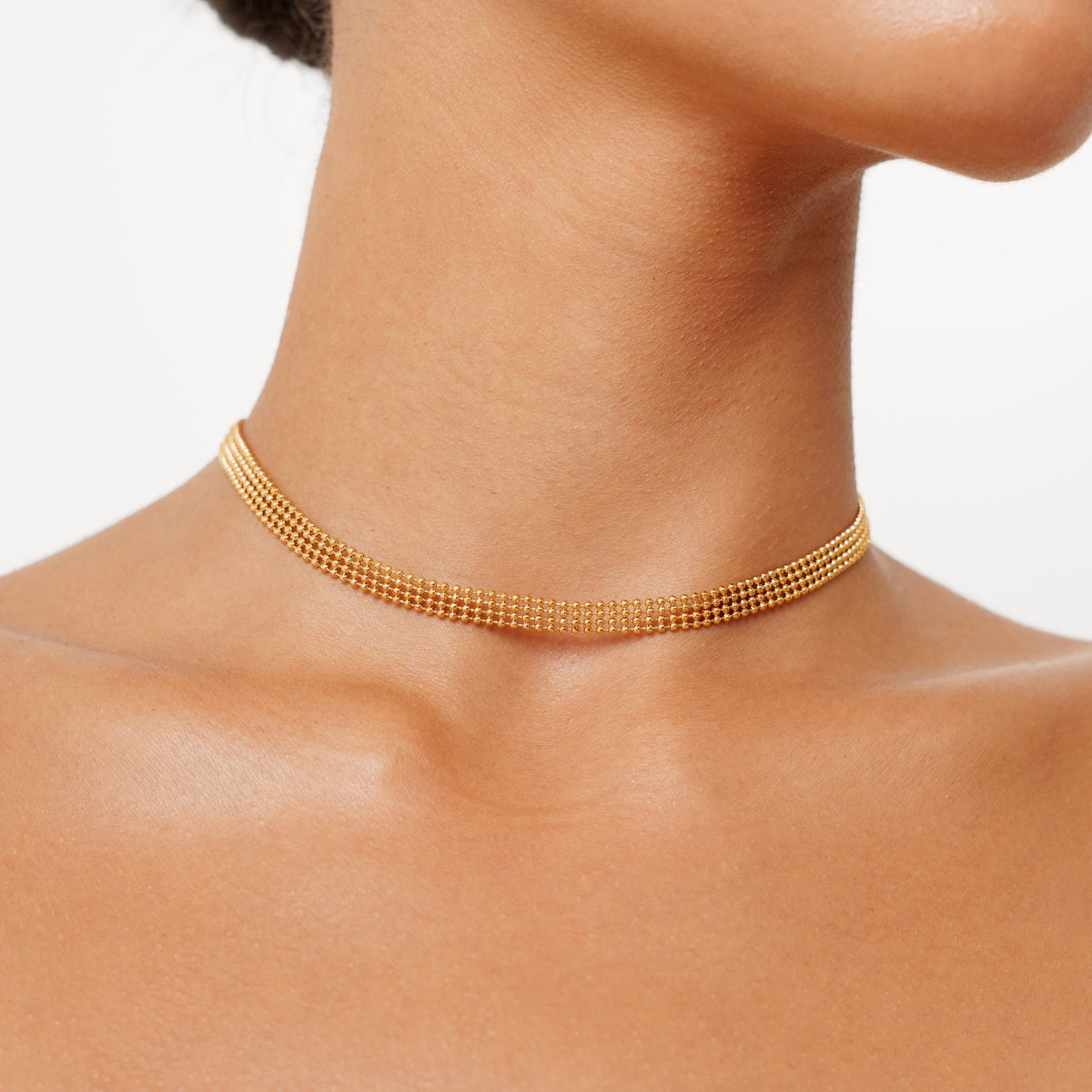 Amber Gold-tone Mesh Choker Victorian 14K Yellow Gold Mesh and Enamel Choker, 12.75  main image 3