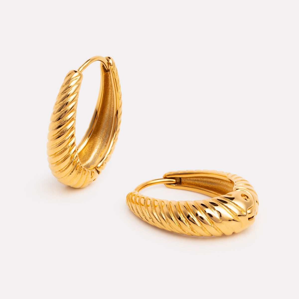 Gold Ribbed Hoops