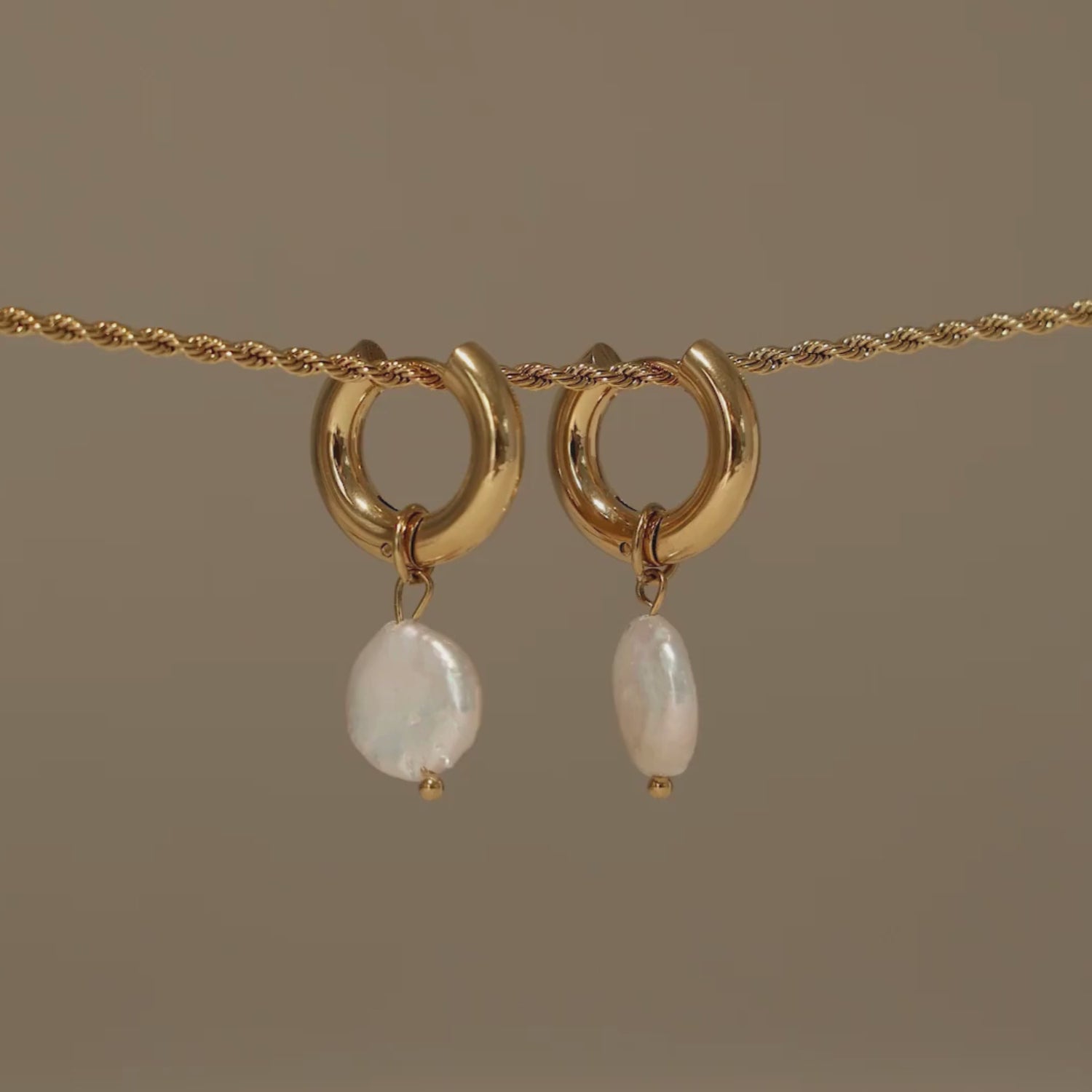 Gold Pearl Hoops