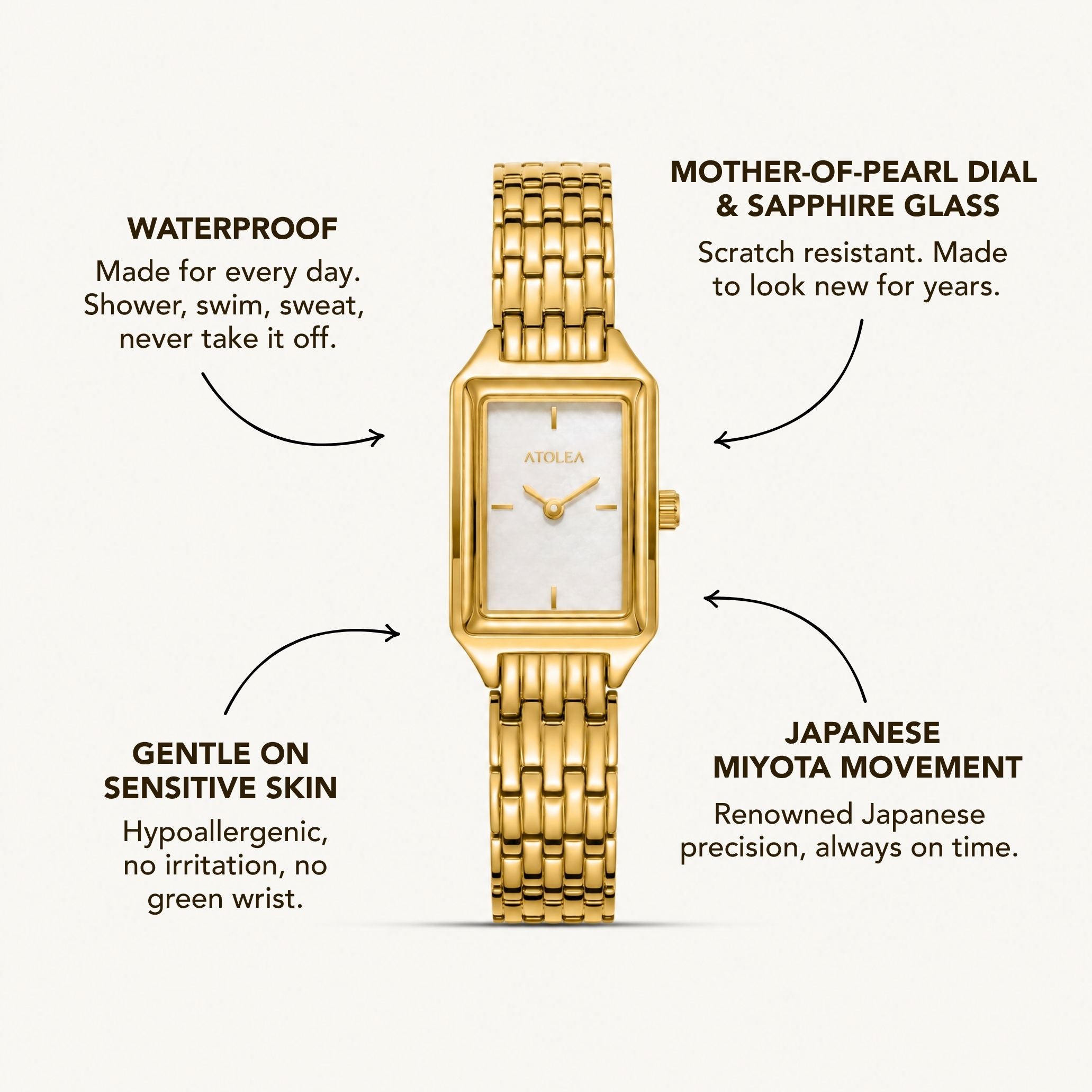 Rectangle Waterproof Gold Watch