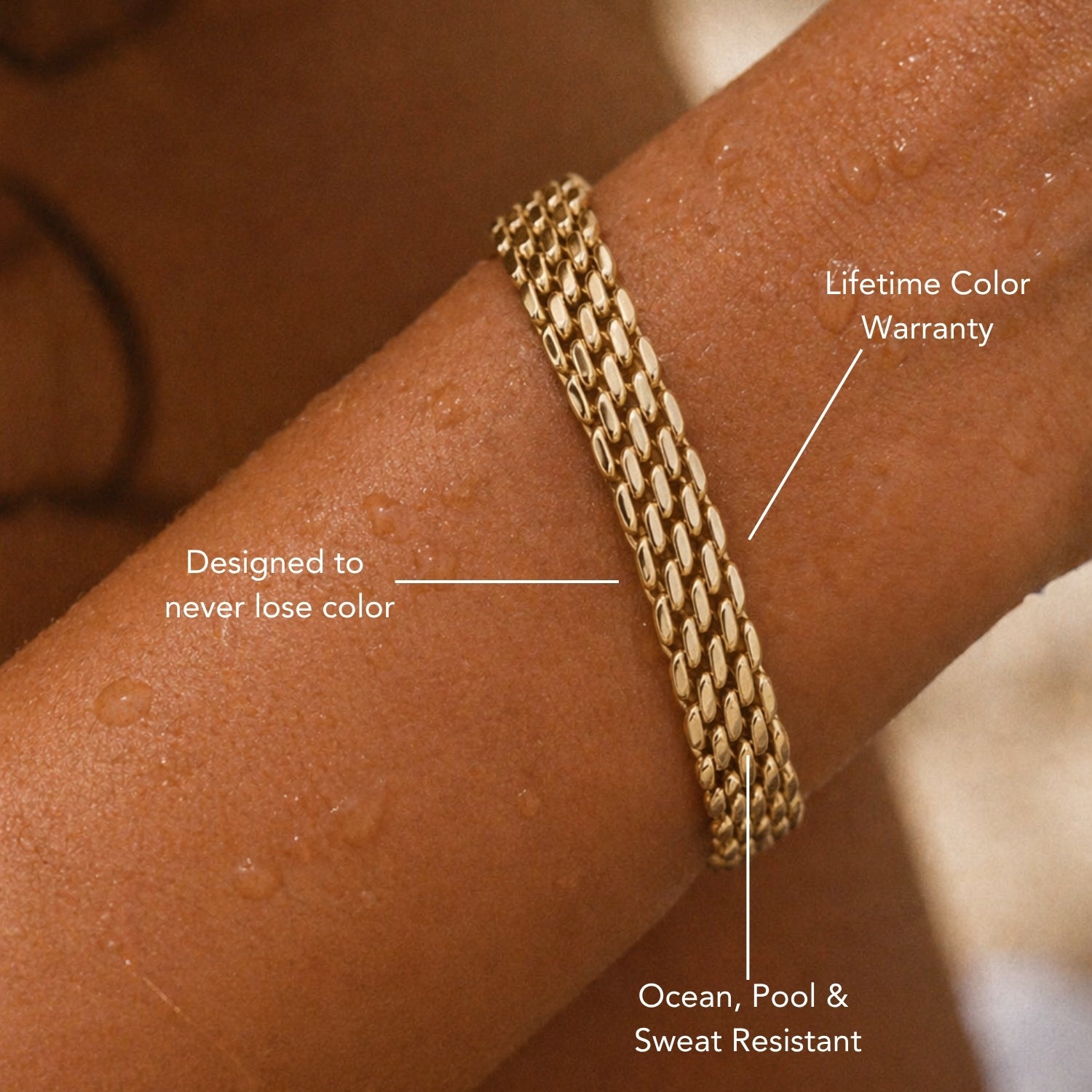 Sifnos 14k Gold Bracelet Worn On Wrist, Chunky Chain Waterproof Tarnish-Resistant Jewelry