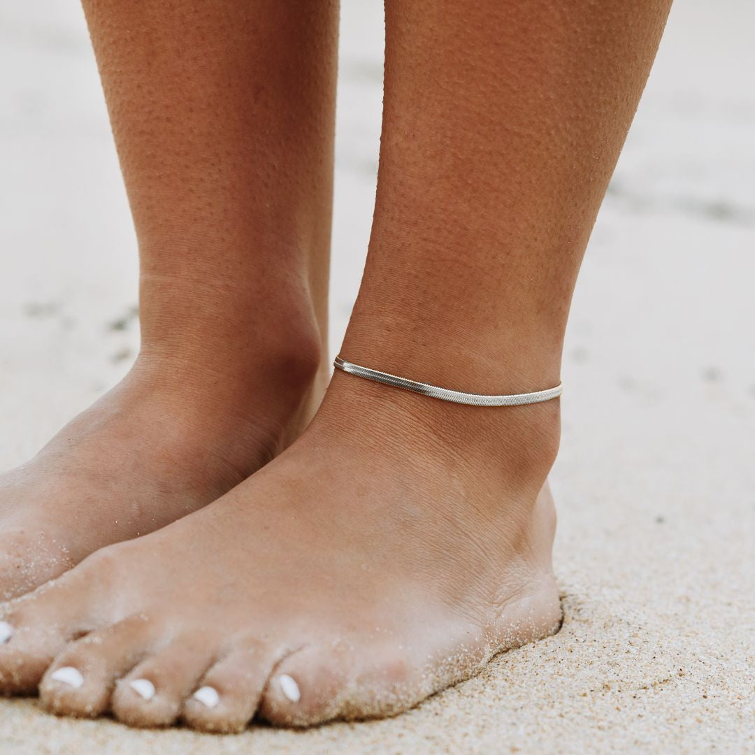 Silver Herringbone Anklet