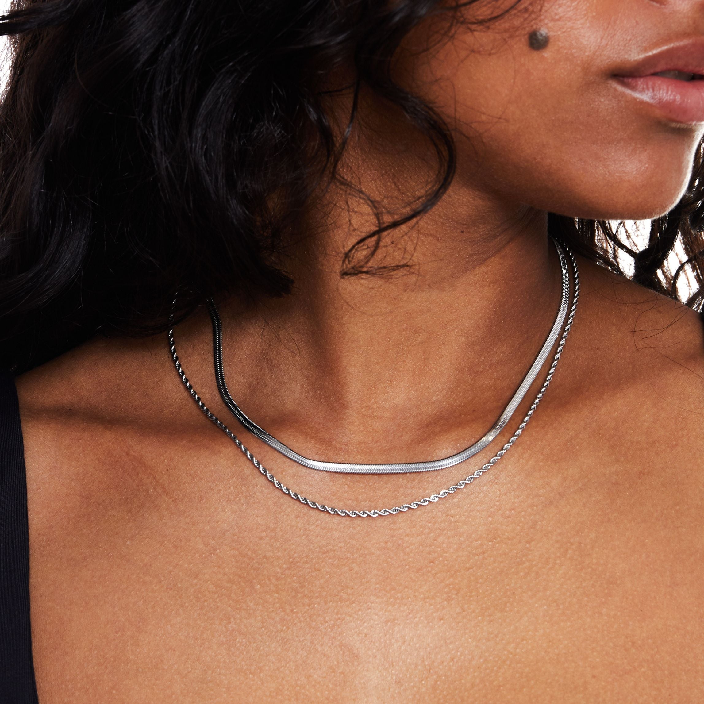 Silver layered necklaces