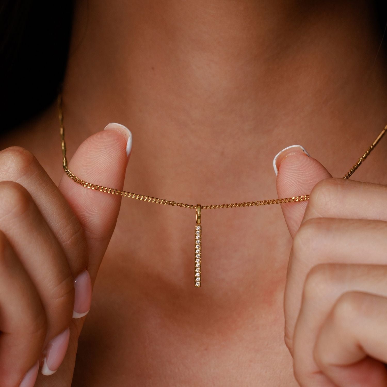 Sparkling Bar Necklace On Model