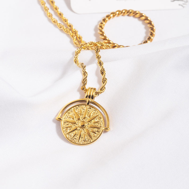 14K Gold Sun Necklace, Sunburst Celestial Pendant, Sun Charm Choker,  Medallion – St. John's Institute (Hua Ming)