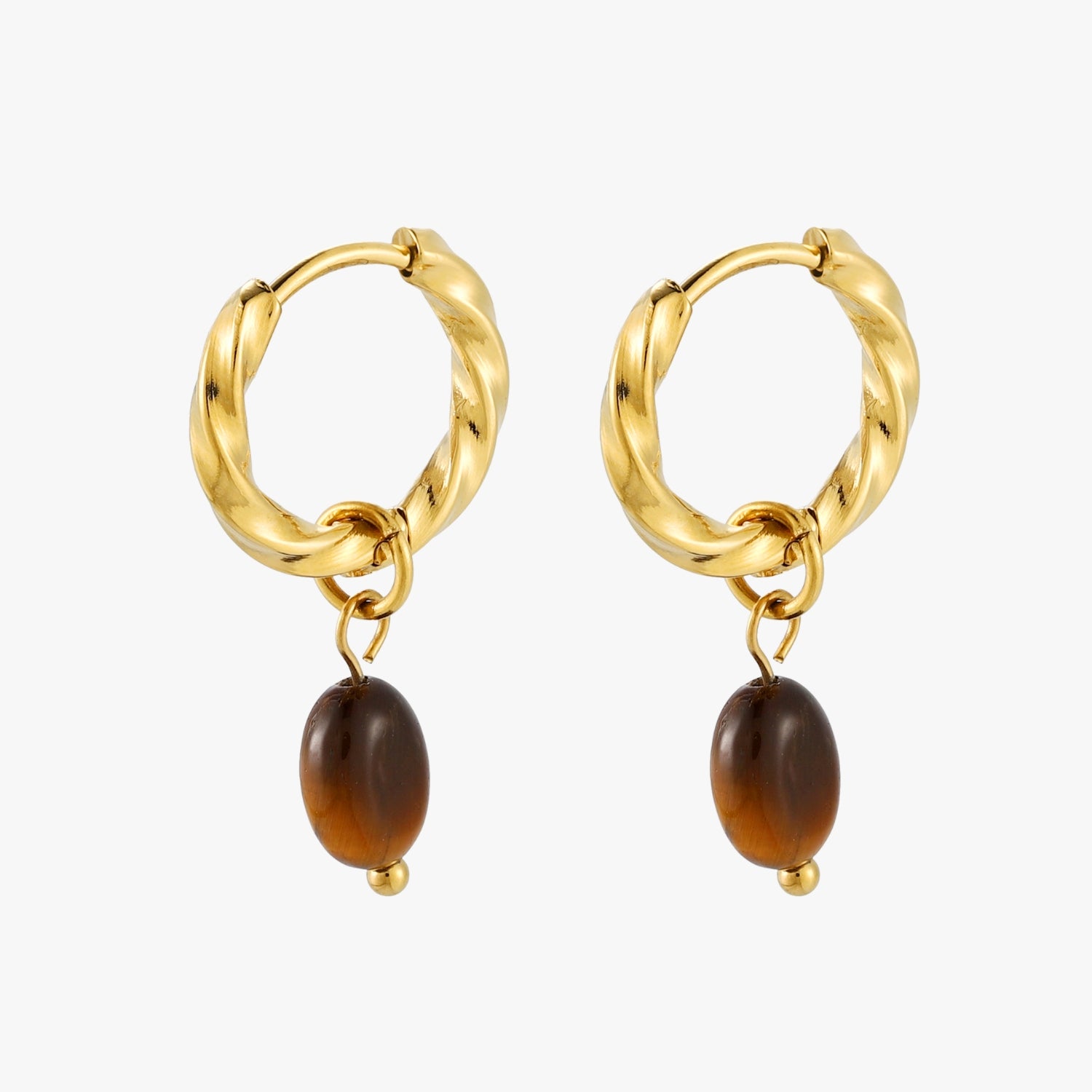 Tiger Eye Hoops Earrings Gold Hoop Earrings With Tiger Eye Stone Drop, Waterproof Tarnish-Resistant Jewelry