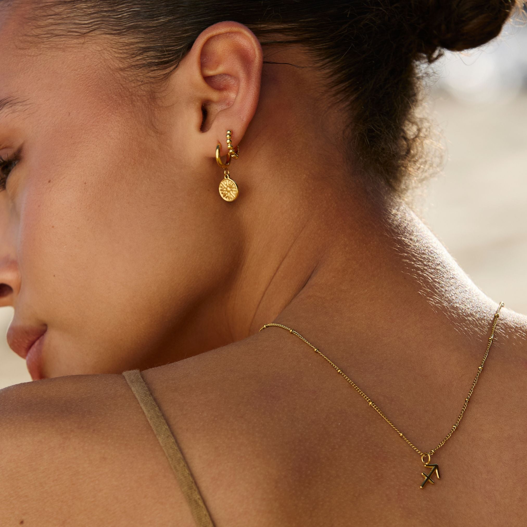 Zodiac Necklace Side View On Model