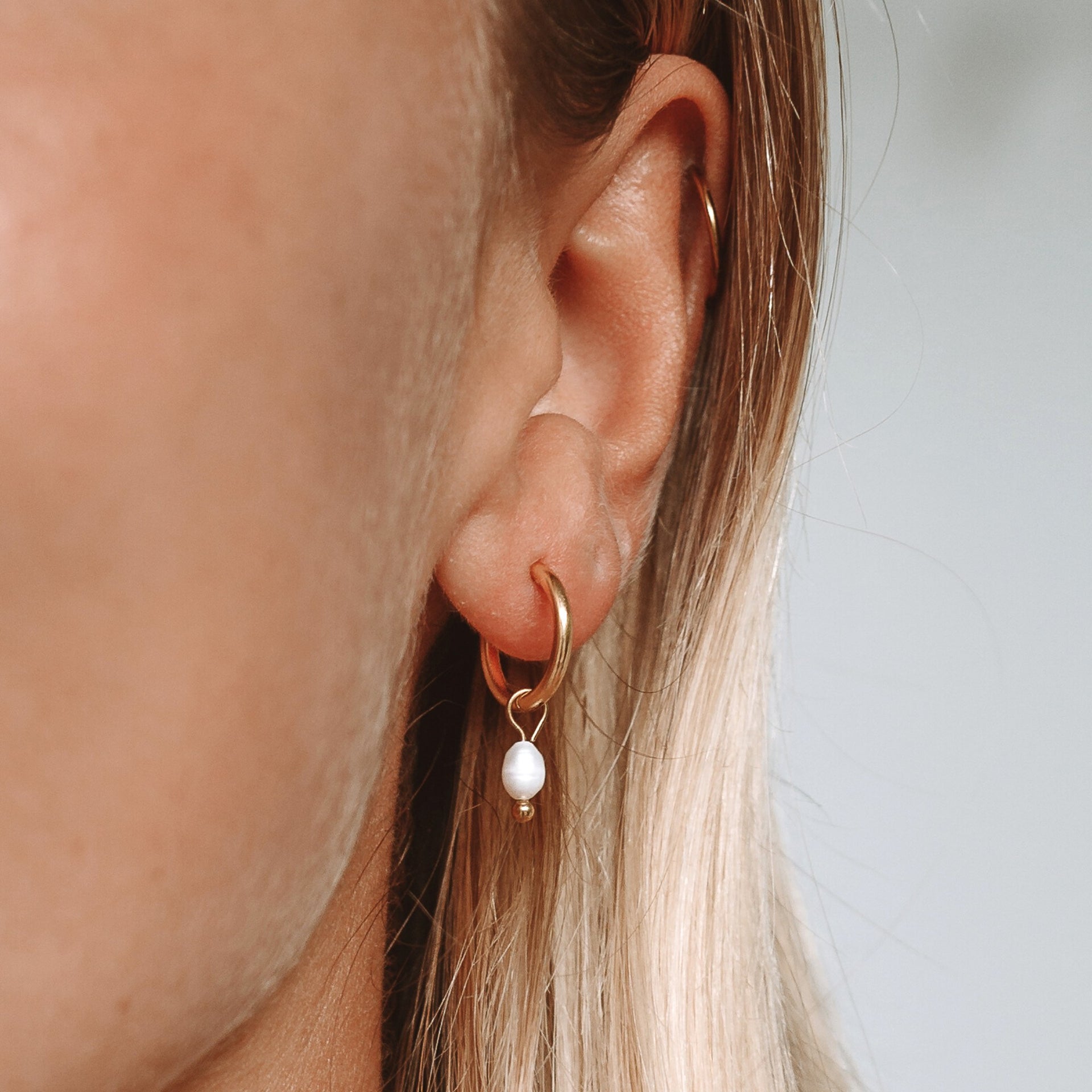 Pearl Drop Huggie Hoops Pearl
